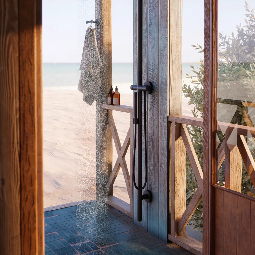 Hansgrohe AXOR Starck Duschsäule mit Kopfbrause 240 1jet mattschwarz, DN15, Aufputzmontage, Outdoor