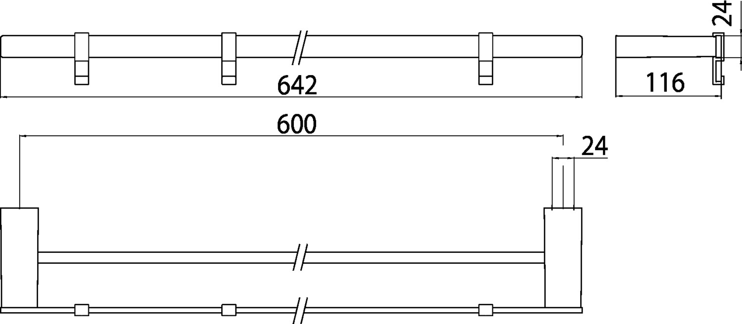 loft Doppelbadetuchhalter 600mm, 3 Haken, chrom