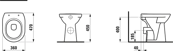 Laufen Stand-Tiefspül-WC Keramikhöhe 45 cm „Pro“ 360 × 450 × 470 mm in Weiß, Abgang waagerecht