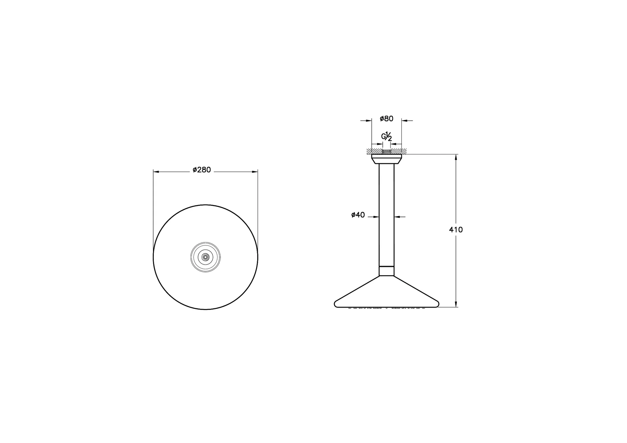 Liquid Kopfbrause mit Deckenarm Form rund Durchmesser 28 cm Deckenmontage Chrom Liquid Kopfbrause mit Deckenarm Form rund Durchmesser 28 cm Deckenmontage Chrom
