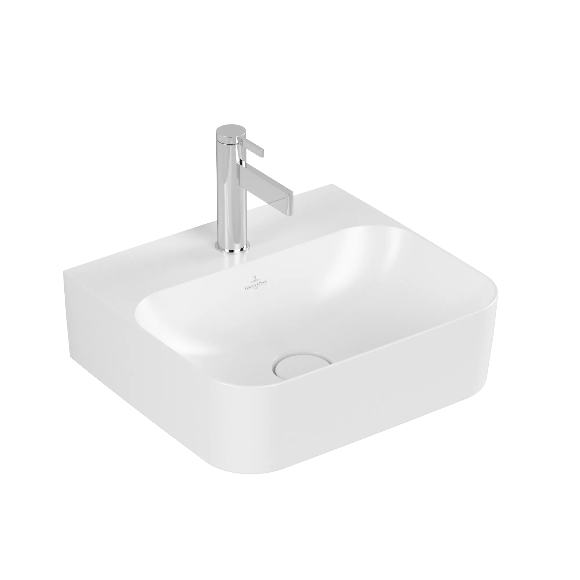 Villeroy & Boch Handwaschbecken aus TitanCeram „Finion“ 430 × 390 × 140 mm, mit Hahnlochbohrung, Hahnlochposition mittig in Stone White, mit CeramicPlus Villeroy & Boch Handwaschbecken aus TitanCeram „Finion“ 430 × 390 × 140 mm, mit Hahnlochbohrung, Hahnlochposition mittig in Stone White, mit CeramicPlus