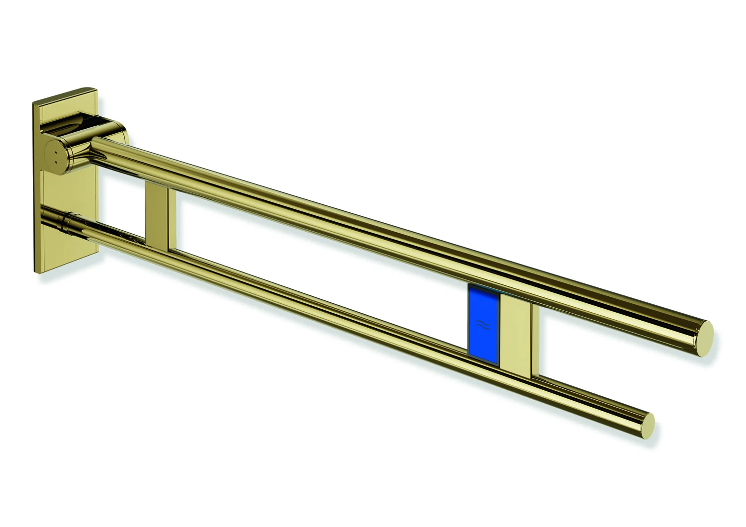 HEWI System 900 - Mobiler Stützklappgriff Duo, Design A, Edelstahl PVD gold glänzend, Ausladung 900 mm, Funk-Spülauslösung, links HEWI System 900 - Mobiler Stützklappgriff Duo, Design A, Edelstahl PVD gold glänzend, Ausladung 900 mm, Funk-Spülauslösung, links