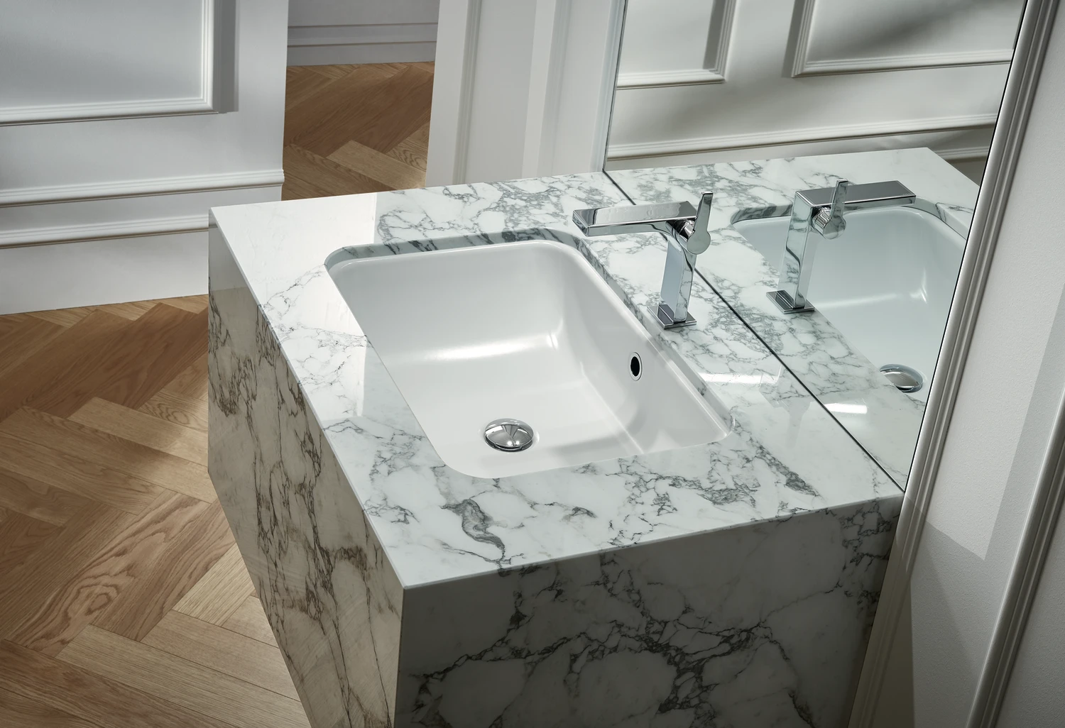Unterbauwaschtisch „BetteOne“ 767 × 400 × 130 mm in Edelweiß Unterbauwaschtisch „BetteOne“ 767 × 400 × 130 mm in Edelweiß
