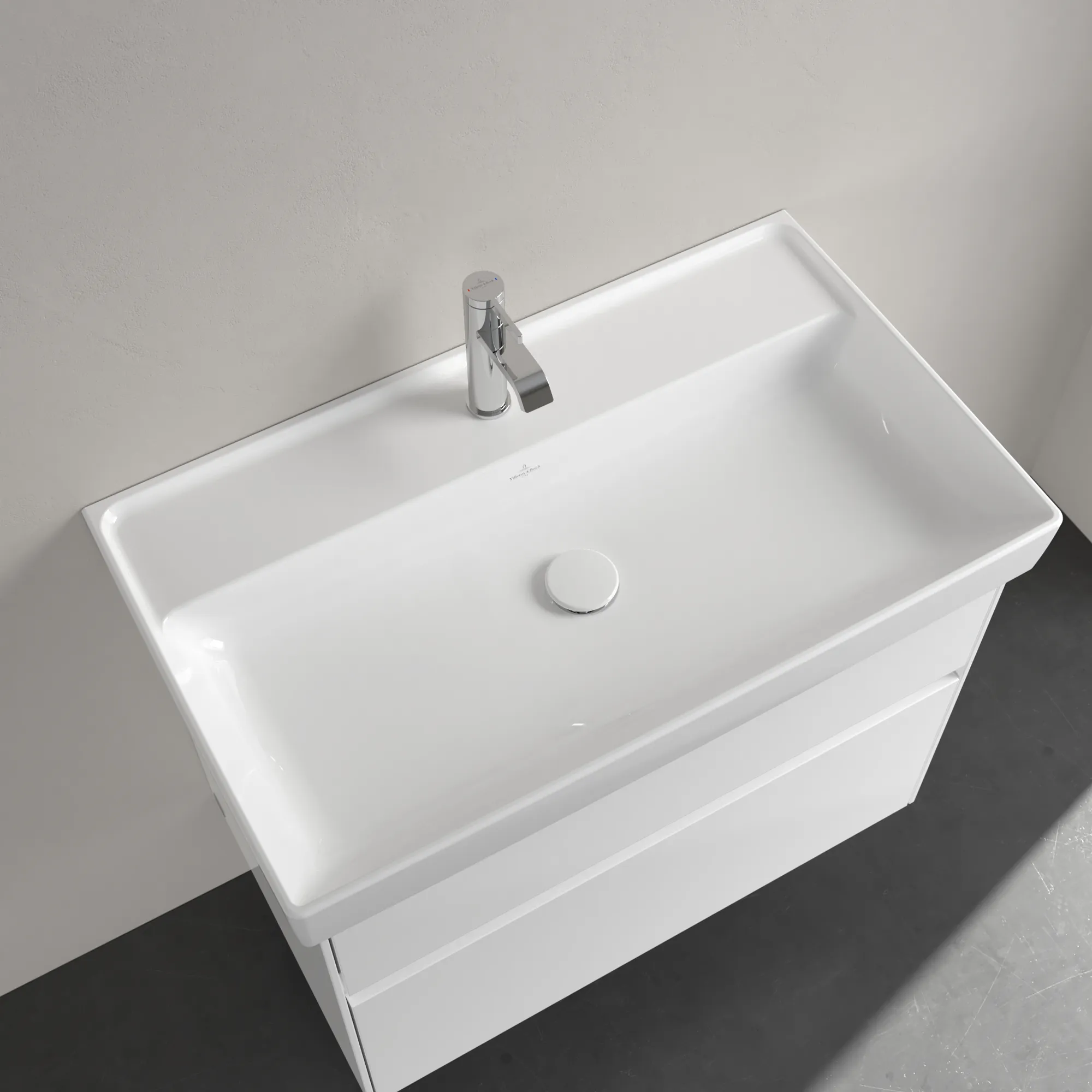Villeroy & Boch Collaro Schrankwaschtisch, 800x465x160 mm, weiß Alpin CeramicPlus, TitanCeram, glänzend, 3-Loch-Armatur