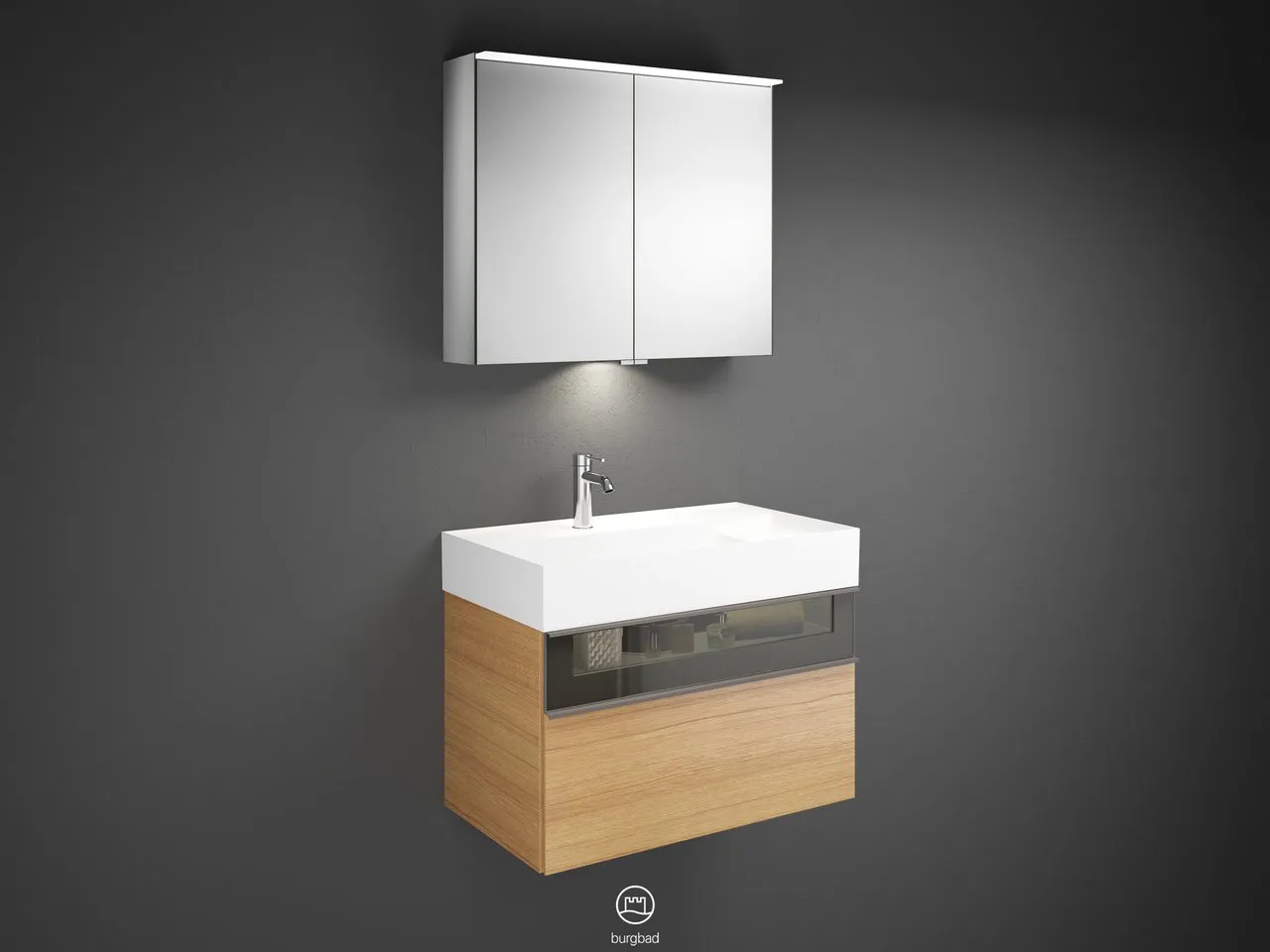 burgbad Yumo SFLA082 Badmöbelset Spiegelschrank mit Mineralguss-Waschtisch burgbad Yumo SFLA082 Badmöbelset Spiegelschrank mit Mineralguss-Waschtisch