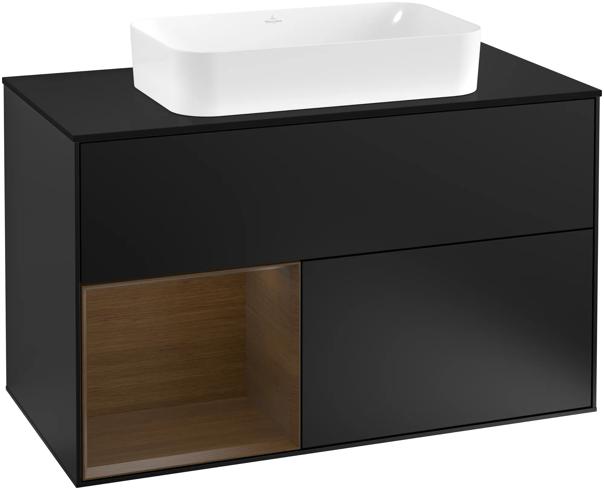 Villeroy & Boch Finion Waschbeckenunterschrank G24, 1000x603x501mm, Black Matt Lacquer / Walnut Veneer / Glass Black Matt