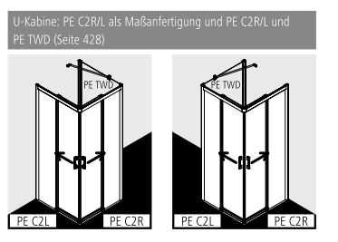 Kermi Duschtür Eckeinstieg 2-teilig (Gleittüren bodenfrei) Halbteil rechts „PEGA“ Glas Klar, BV: 805 - 825 mm GAK: 790 - 810 mm WE: 815 - 835 mm H: 1850 mm