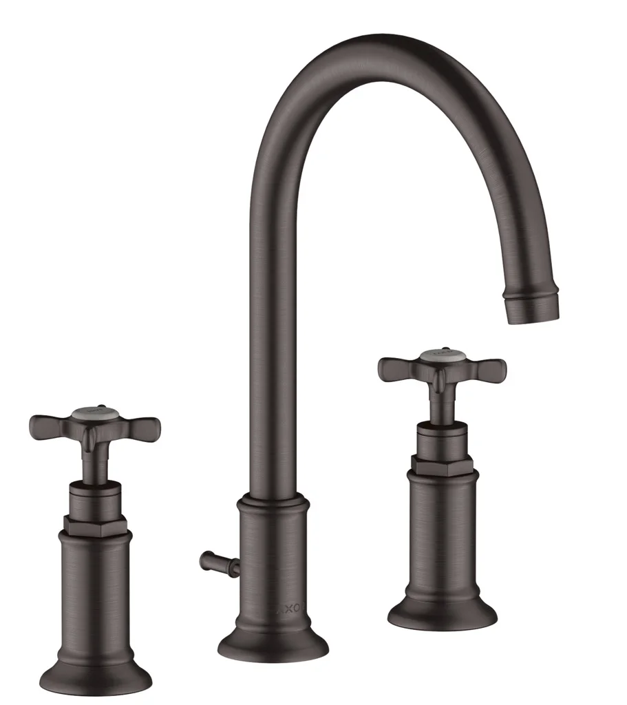 Hansgrohe AXOR Montreux 3-Loch Waschtischarmatur Brushed Black Chrome, ComfortZone 180, Ausladung 175 mm, Kreuzgriff, Laminarstrahl, max. Durchfluss 5 l/min