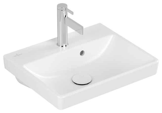 Handwaschbecken „Avento“, mit Überlauf, mittig, mit Hahnlochbohrung 45 × 37 cm in Stone White