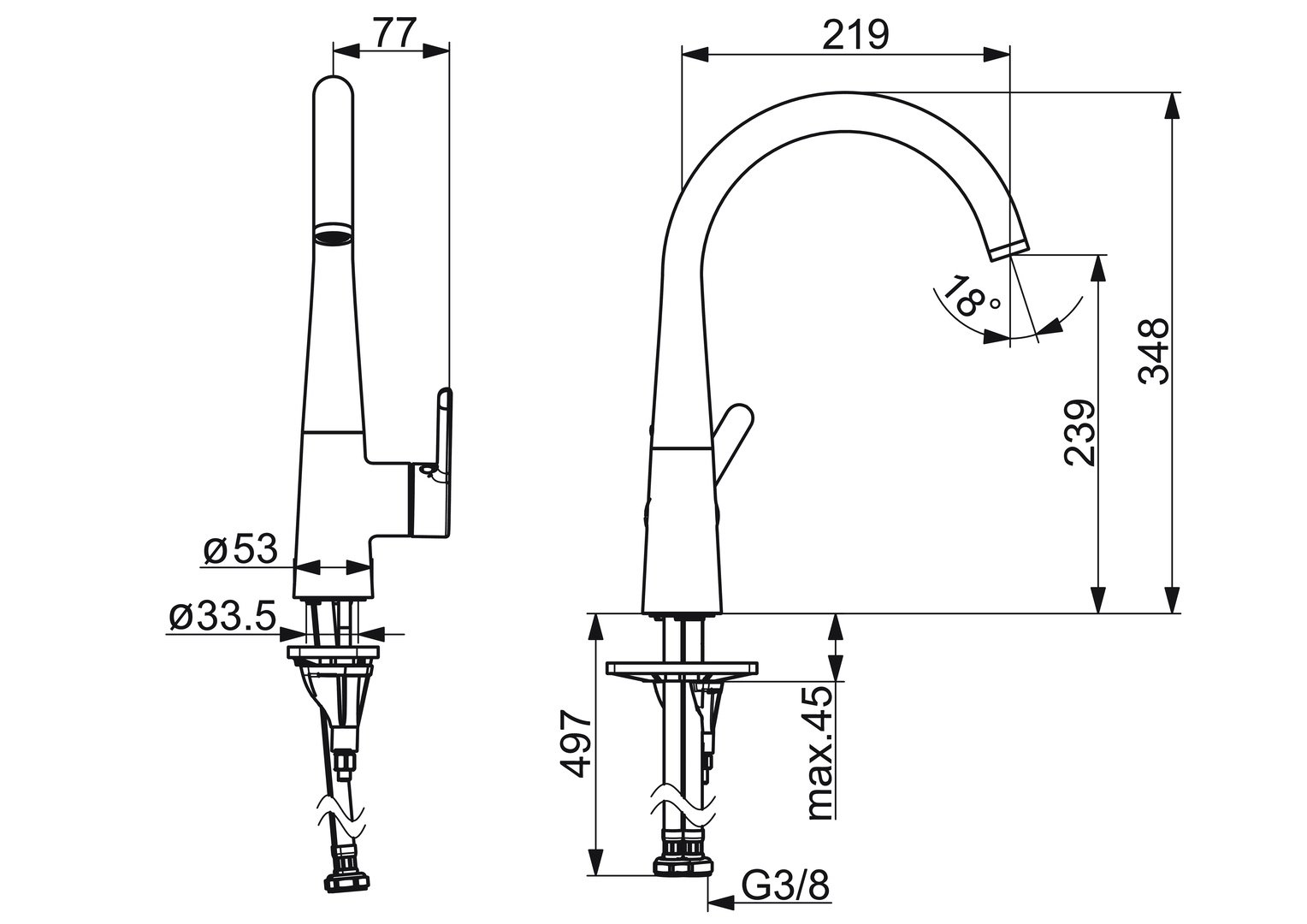 HA Einhebelmischer Küchenarmatur HANSADESIGNO Style 5101 Ausladung 200 mm DN15 Chrom