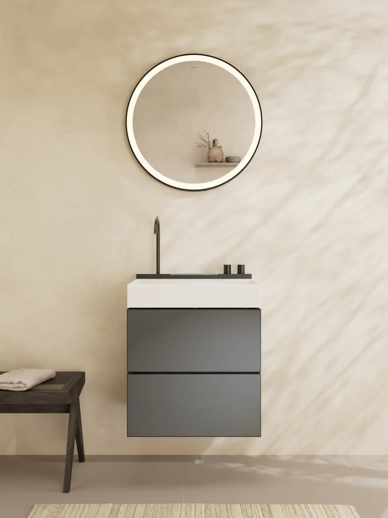 Hansgrohe Xarita Lite S Spiegel mit runder LED-Beleuchtung IR Sensor MSW, Mattschwarz, Maße: 700 x 700 x 30 mm