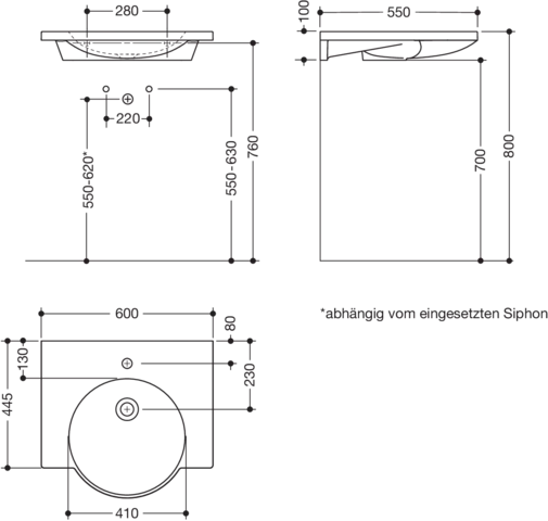 Wandwaschtisch 60 × 55 × 10 cm