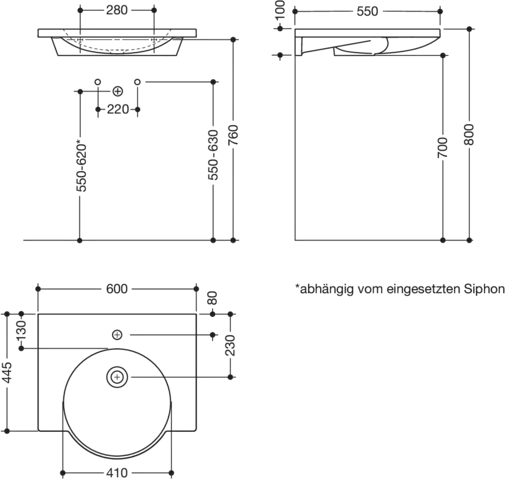 HEWI Waschtisch PG87, Mineralguss, alpinweiß, 600x550mm HEWI Waschtisch PG87, Mineralguss, alpinweiß, 600x550mm