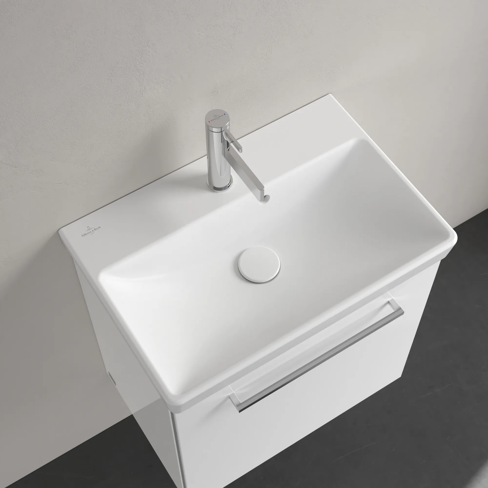 Villeroy & Boch Avento Waschbecken Compact, 550x370x180 mm, Stone White CeramicPlus, Rechteck, glänzend, mit Überlauf, 1-Loch Armatur
