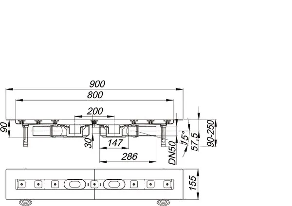 Duschrinne CeraLine Plan F Duo 800 mm, DN 50