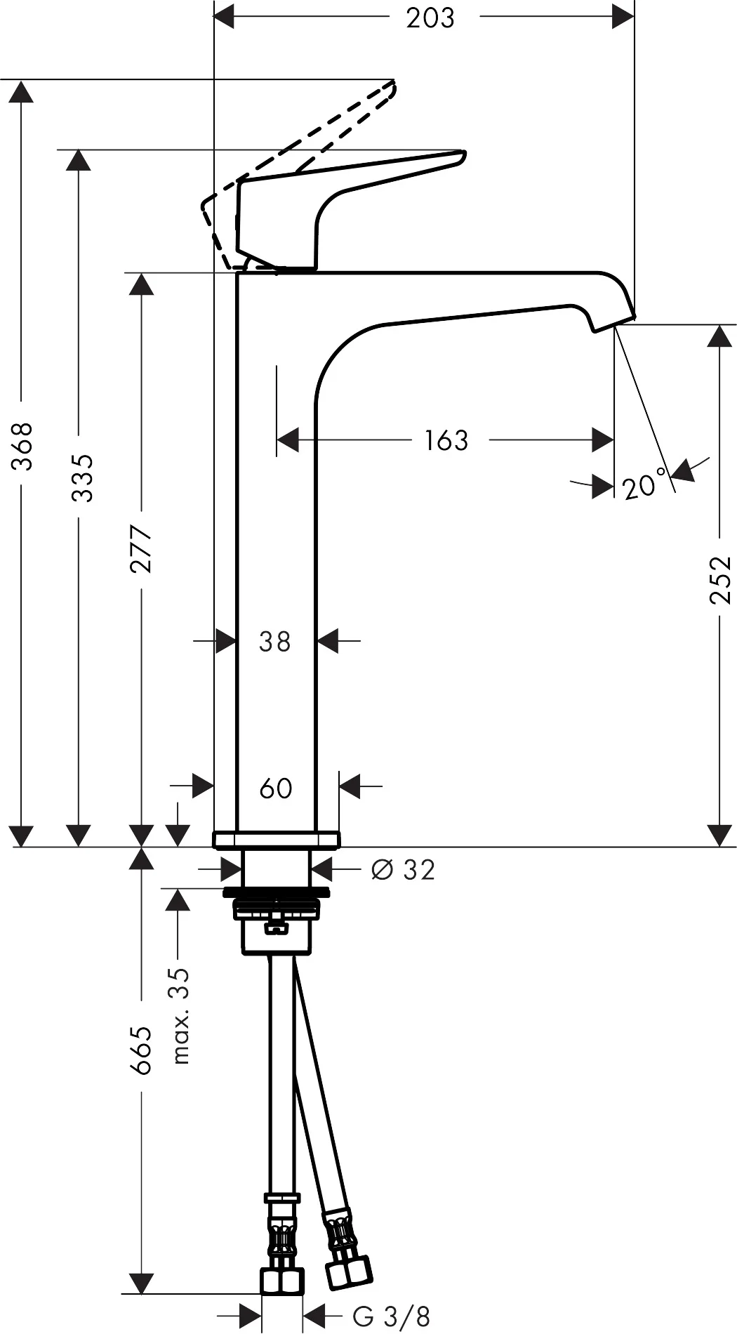 Hansgrohe AXOR Citterio E Einhebel-Waschtischmischer 36113XXX Chrom, Ausladung 163 mm, Auslaufhöhe 252 mm, Hebelgriff, Laminarstrahl, max. Durchfluss 5 l/min