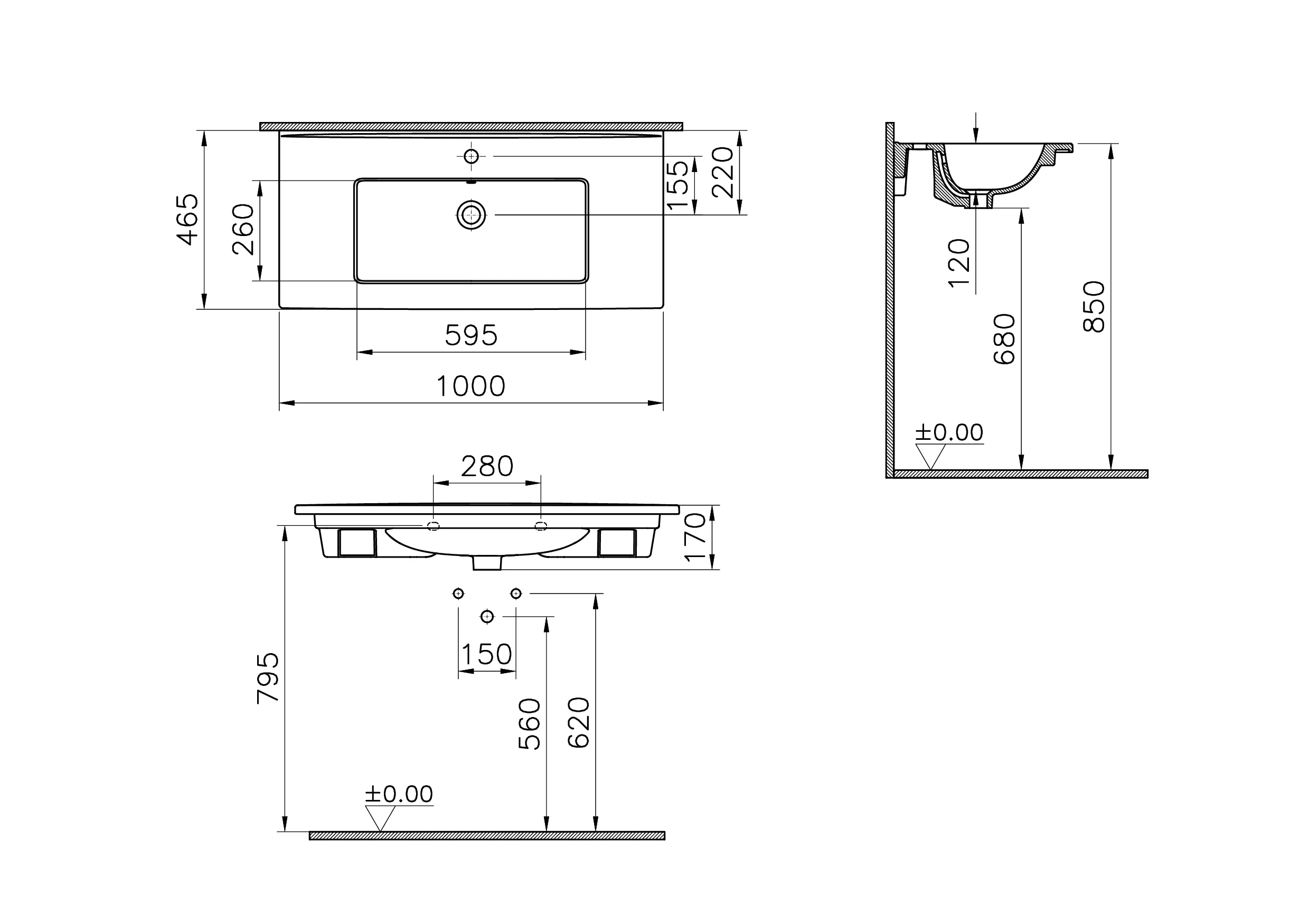 New S20 Square Möbelwaschtisch mit Hahnloch mittig 100 x 46 x 17 cm (BxTxH) Weiß Hochglanz New S20 Square Möbelwaschtisch mit Hahnloch mittig 100 x 46 x 17 cm (BxTxH) Weiß Hochglanz