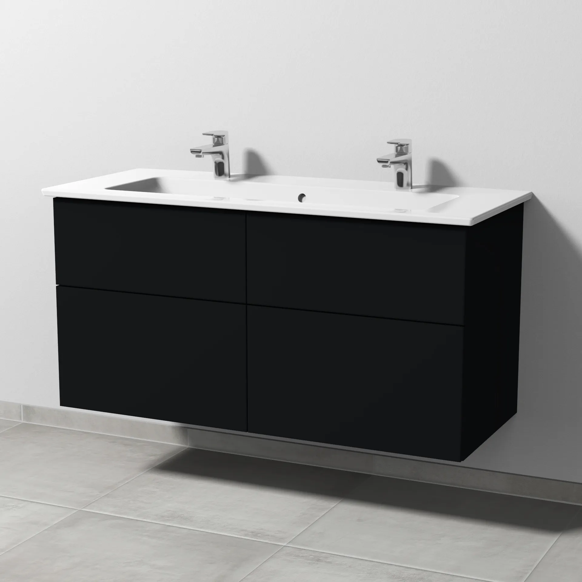 Keramik-Waschtisch-Set mit Waschtischunterschrank „3way“ 115,5 × 47,7 × 59,1 cm in Schwarz (matt), mit Hahnlochbohrung, Becken mittig
