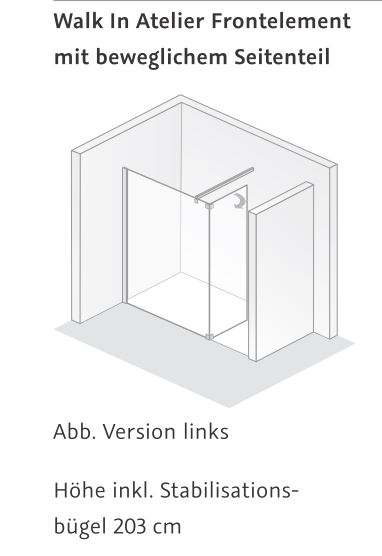 HSK Duschabtrennung Walk-In Frontelement mit beweglichem Seitenteil „Atelier“ Walk in Glas Carré, H: 2000 mm HSK Duschabtrennung Walk-In Frontelement mit beweglichem Seitenteil „Atelier“ Walk in Glas Carré, H: 2000 mm