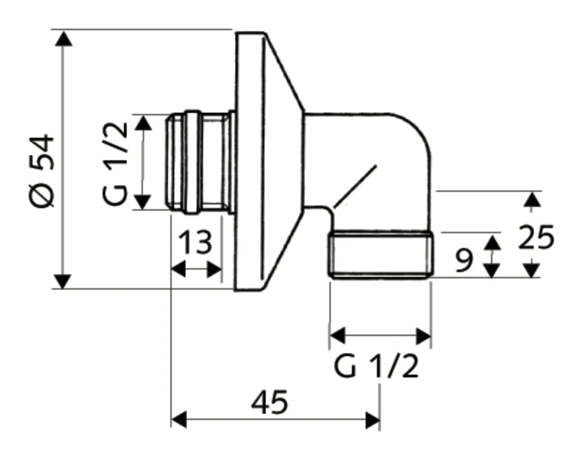 Wandanschlussbogen, Schubrosette Ø 54 mm, DN 15 G 1/2 AG mit ASAG easy, DN 15 G 1/2 AG, chrom