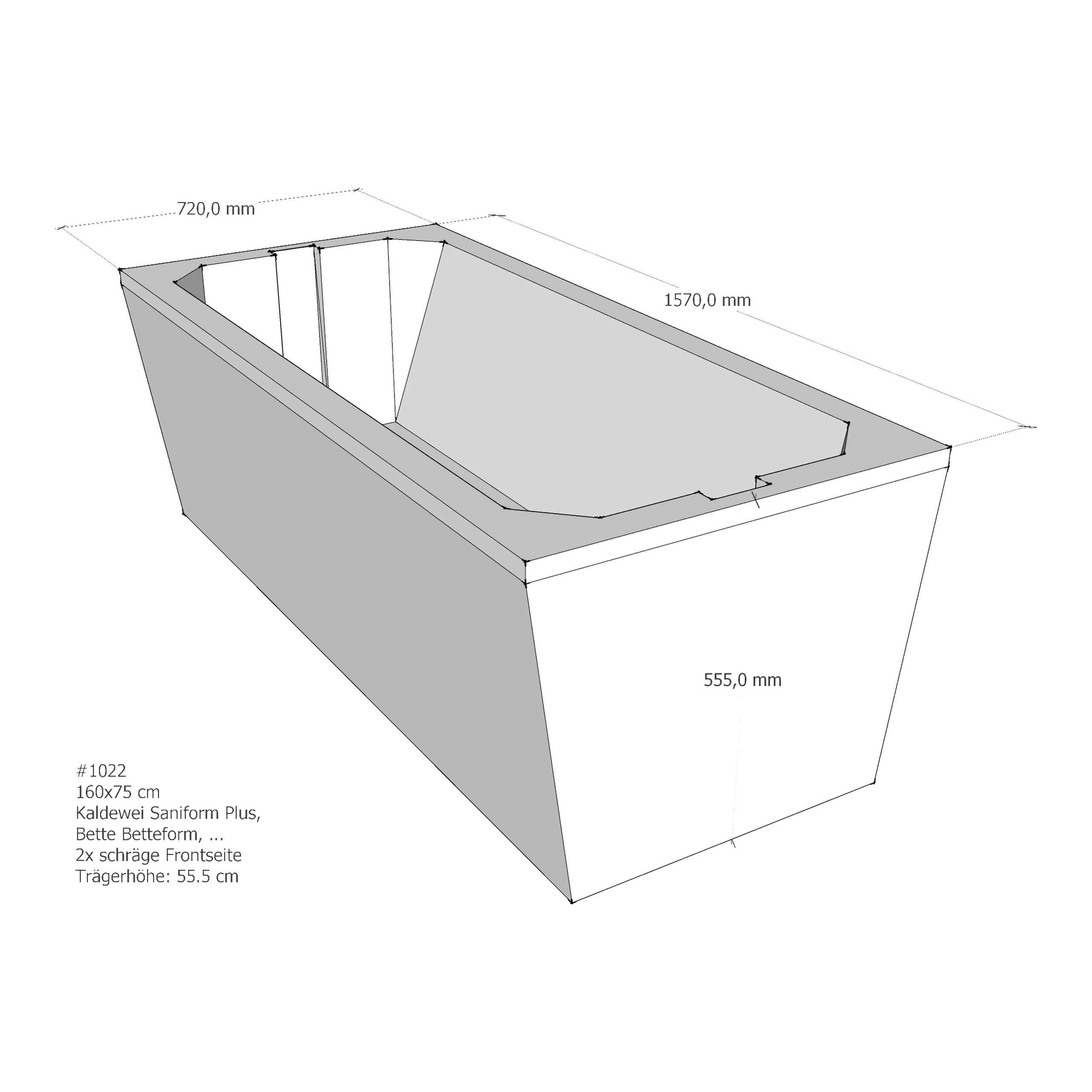 Badewannenträger für BetteForm /Safe, Kaldewei Saniform Plus /-Star 160 × 75 × 55,5 cm
