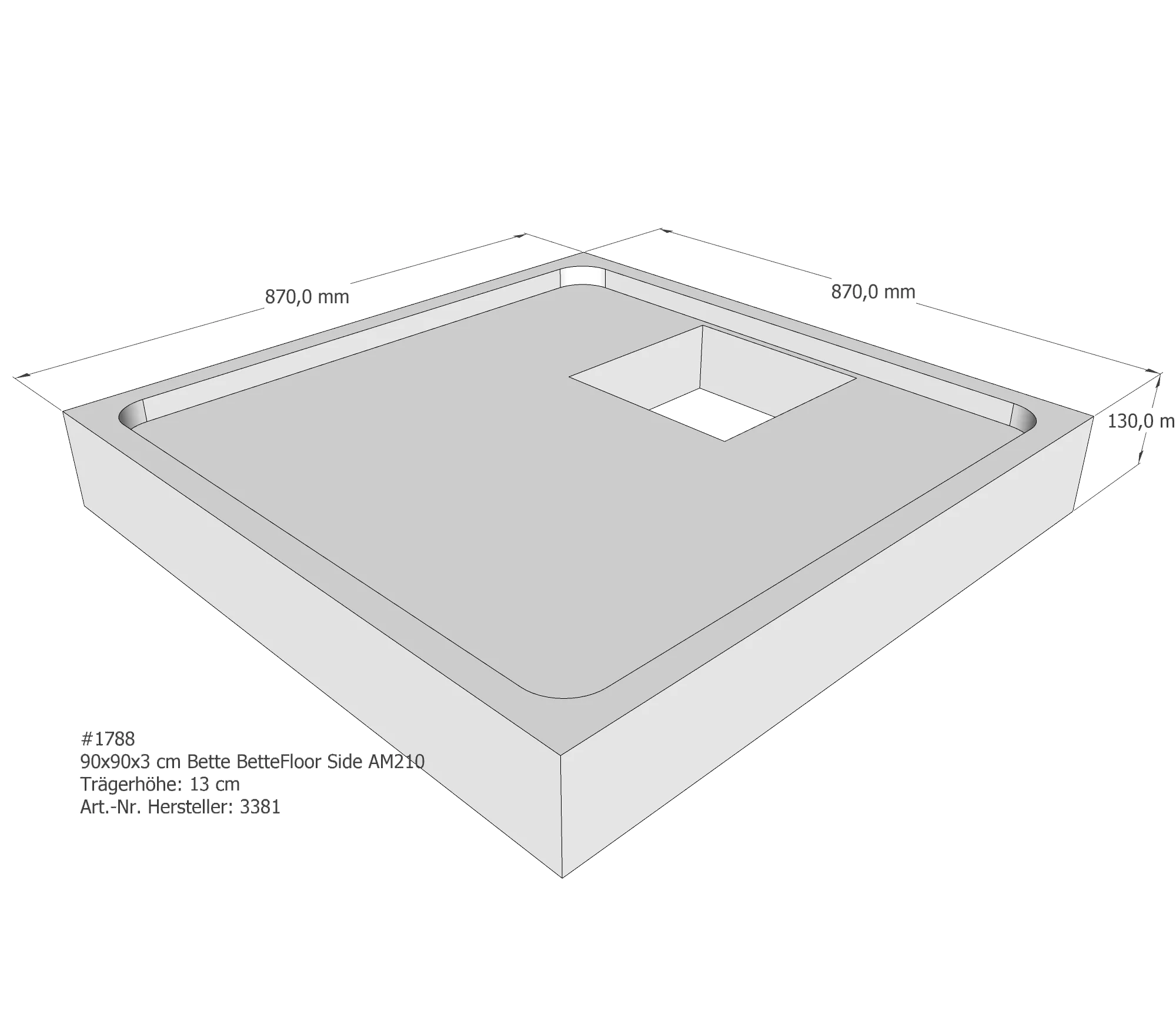 Duschwannenträger für Bette Floor Side 90 × 90 × 3 cm Breite: 90 cm / Länge: 90 cm Duschwannenträger für Bette Floor Side 90 × 90 × 3 cm Breite: 90 cm / Länge: 90 cm
