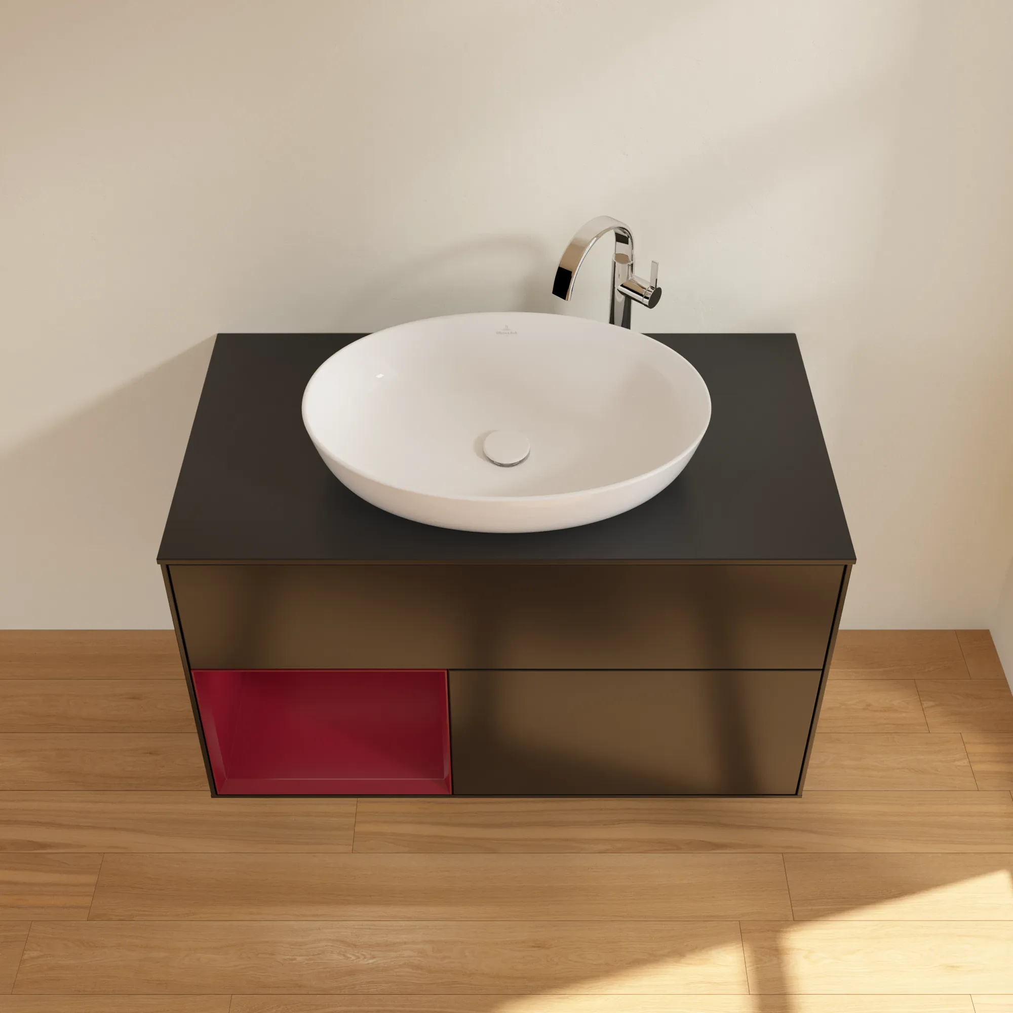 Villeroy & Boch Waschbeckenunterschrank Finion F89, 1000x603x501 mm, Black Matt Lacquer, mit Beleuchtung und Push-to-open Funktion