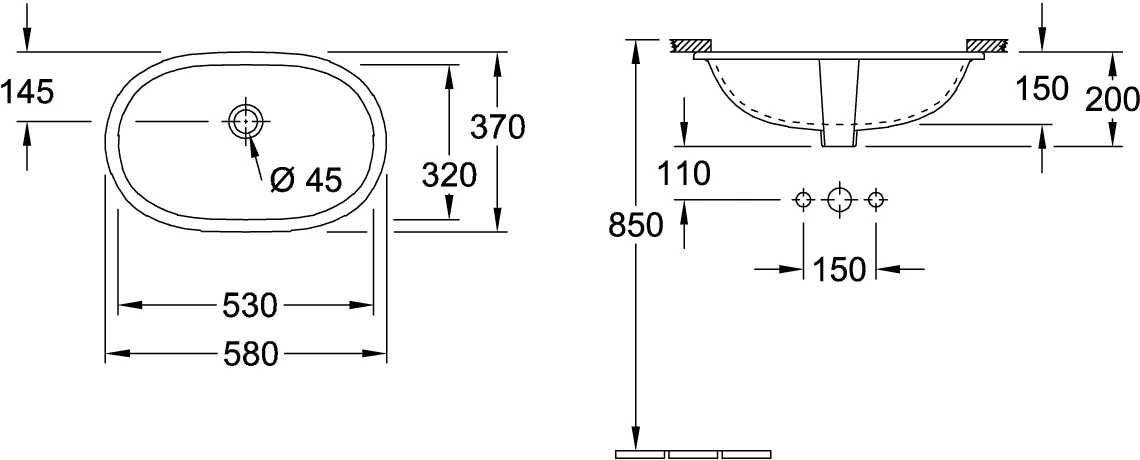 Villeroy & Boch O.novo Unterbauwaschbecken 530x320mm Oval Weiß Alpin