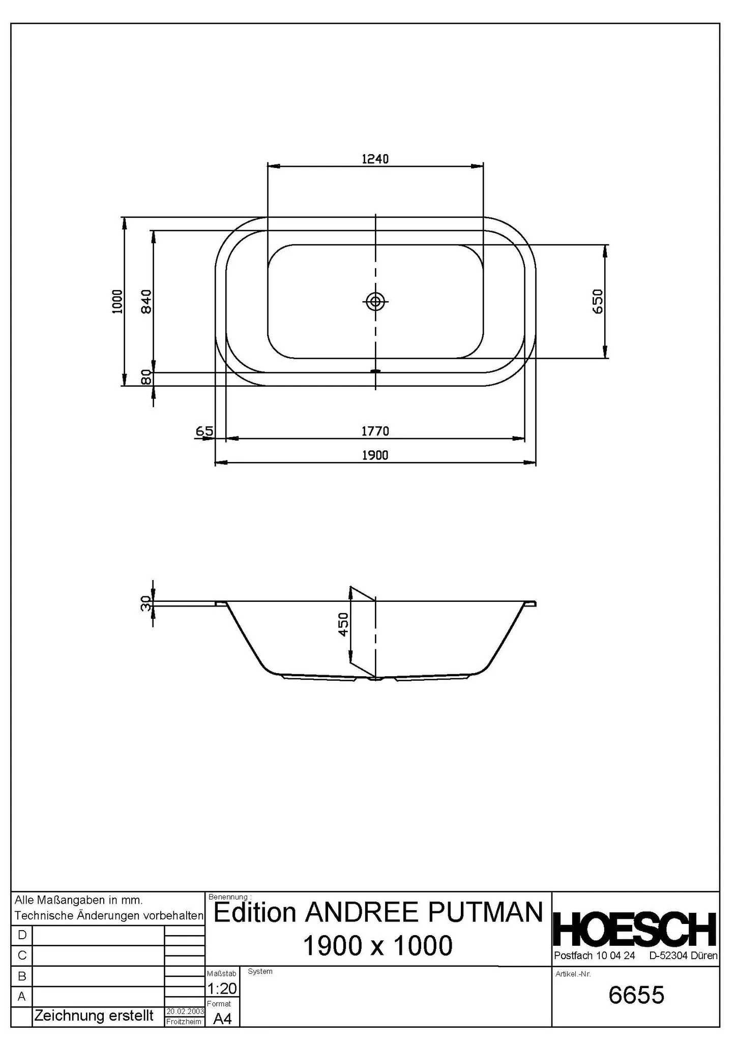 Hoesch Badewanne „Putman“ oval 190 × 100 cm in Weiß
