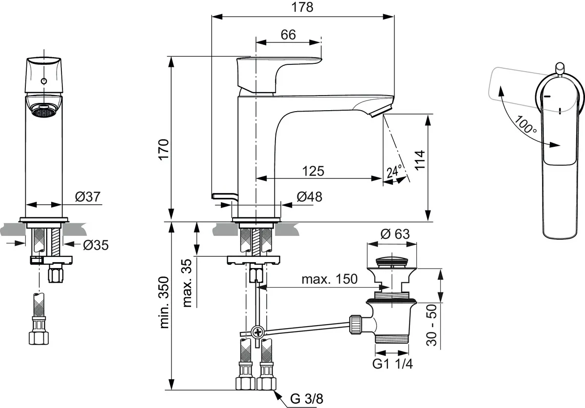 Einhand-Waschtischarmatur „ConnectAir“ Ausladung 125 mm in Chrom