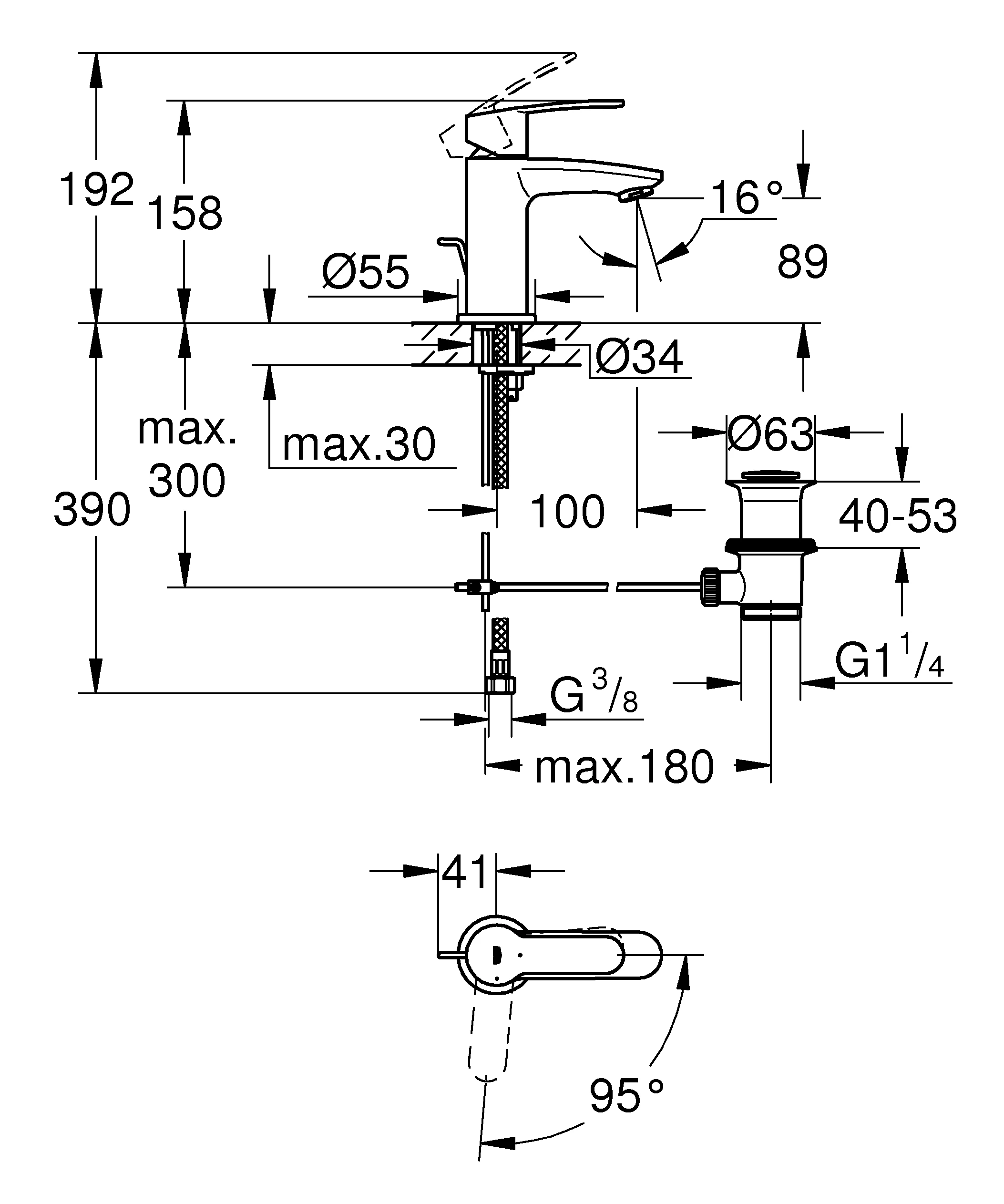 Einhand-Waschtischbatterie Eurostyle Cosmopolitan 23387_2, S-Size, Einlochmontage, Zugstangen-Ablaufgarnitur 1 1/4″, Energie-Spar-Funktion Mittelstellung kalt, chrom