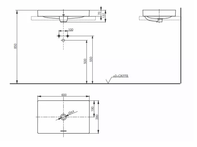 Toto Aufsatzwaschtisch „TR“ 600 × 380 × 137 mm
