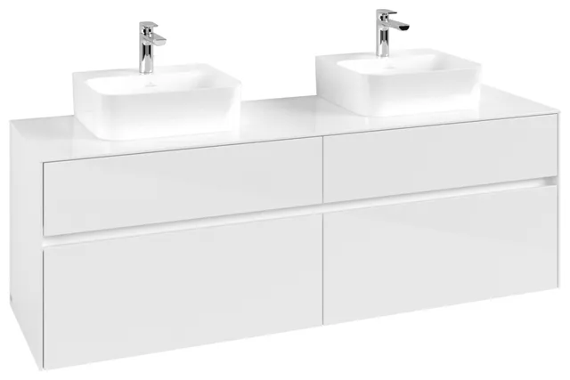 Villeroy & Boch Waschtischunterschrank „Collaro“ 1600 × 548 × 500 mm Glossy White, ohne Beleuchtung, für links und rechts