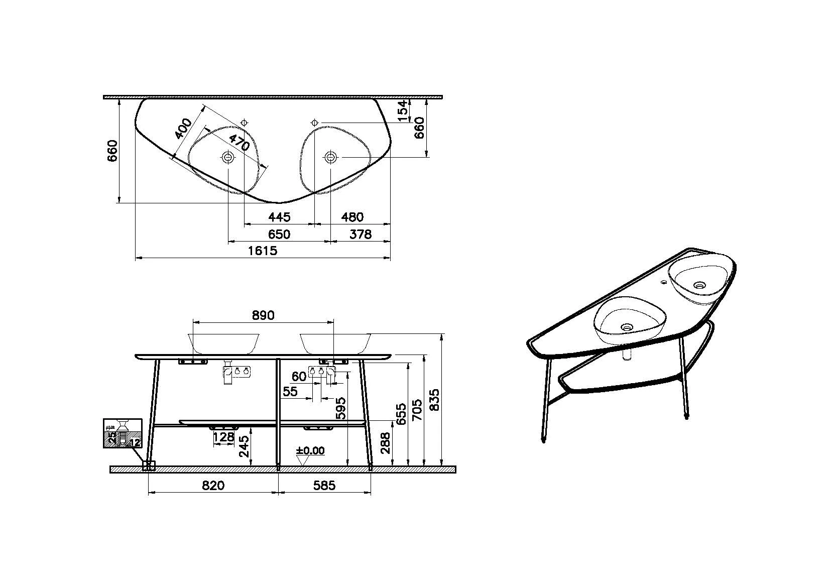 VitrA Plural Badmöbel Konsole 162 cm, Eiche Dunkel Echtholz VitrA Plural Badmöbel Konsole 162 cm, Eiche Dunkel Echtholz