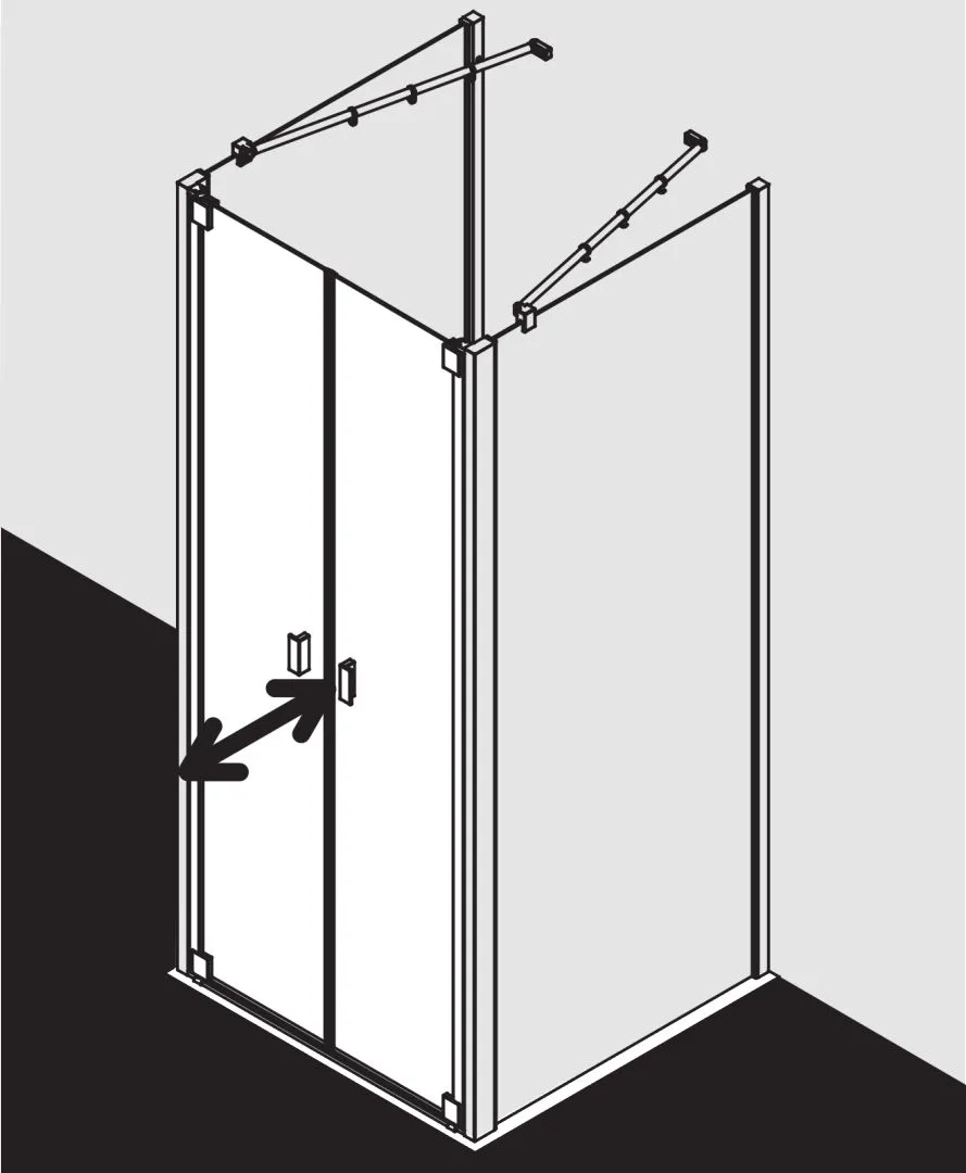 Kermi Pendeltür für Nische und Ecke „RAYA“ Glas Klar, Profile Silber Mattglanz, BV: 893 - 953 mm GAK: 880 - 930 mm WE: 893 - 953 mm H: 2000 mm