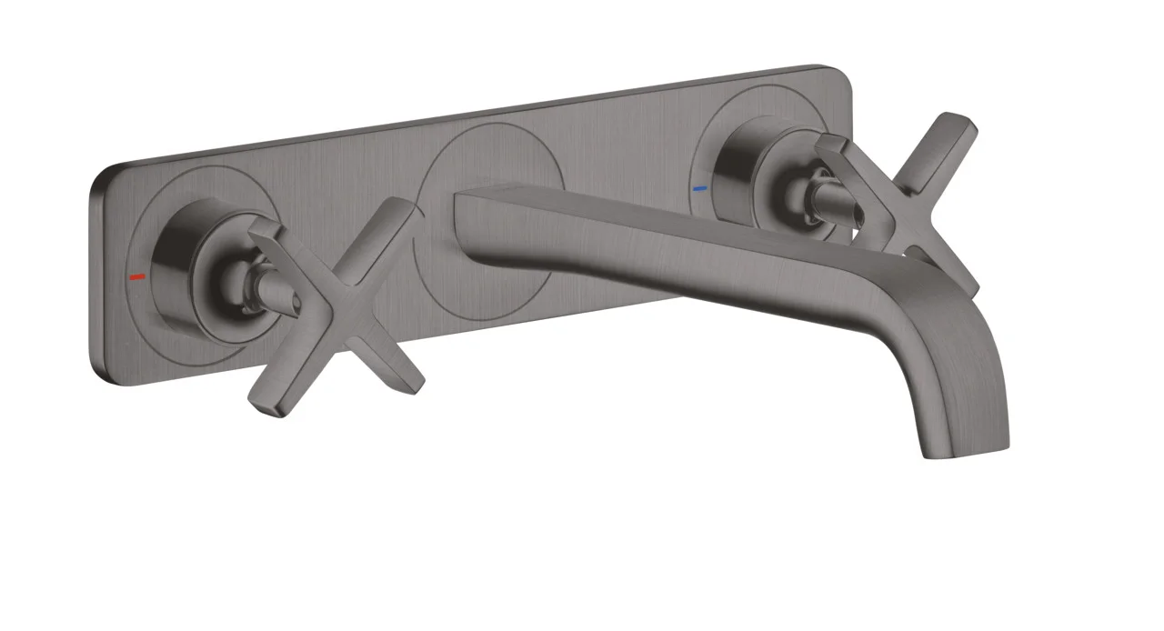 Hansgrohe AXOR Citterio E 3-Loch Waschtischarmatur Unterputz Wandmontage Brushed Black Chrome Ausladung 220 mm Kreuzgriff Laminarstrahl max. Durchfluss 5 l/min DN15