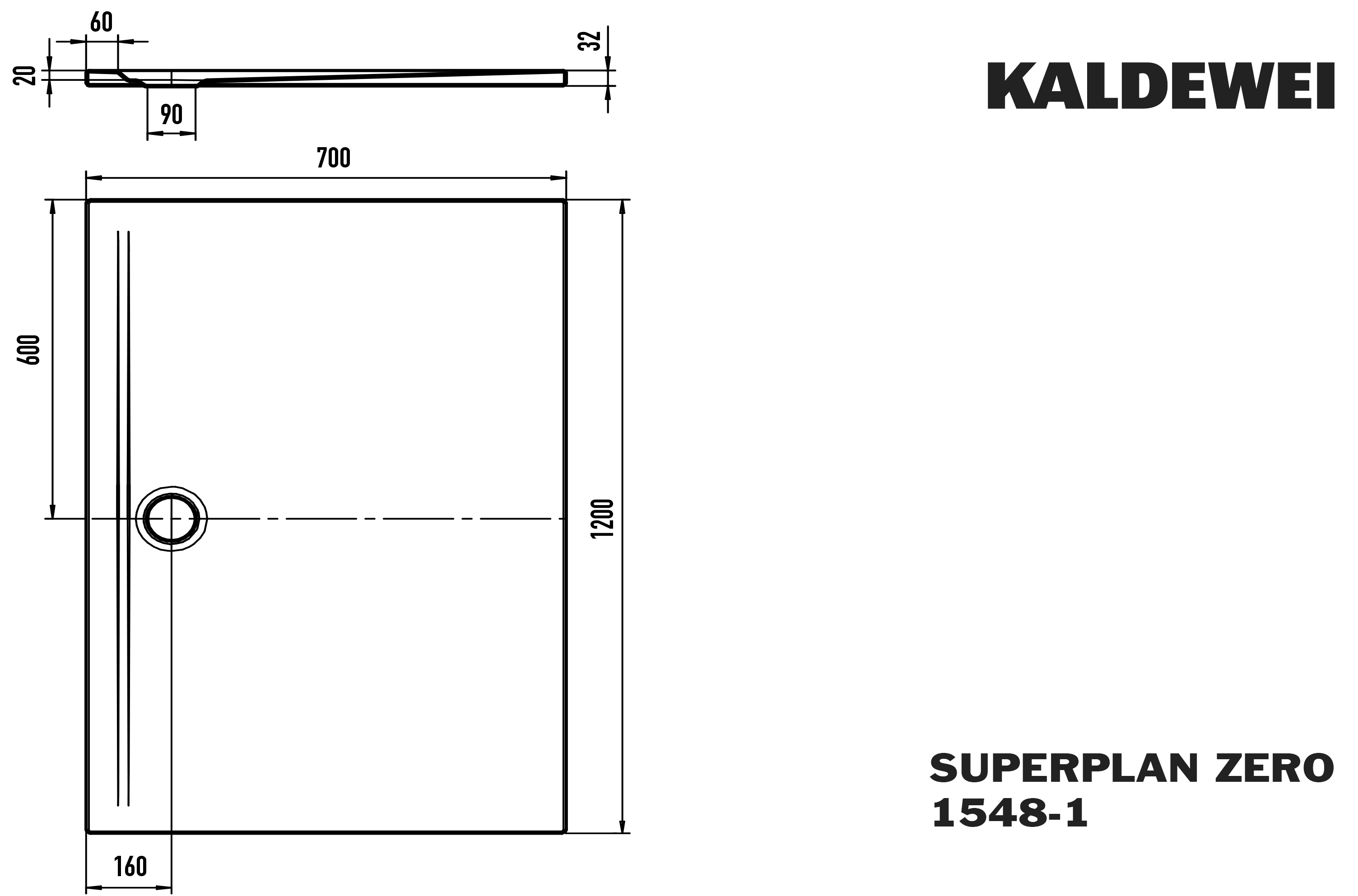 Kaldewei rechteck Duschwanne „Superplan Zero“ 70 × 120 cm