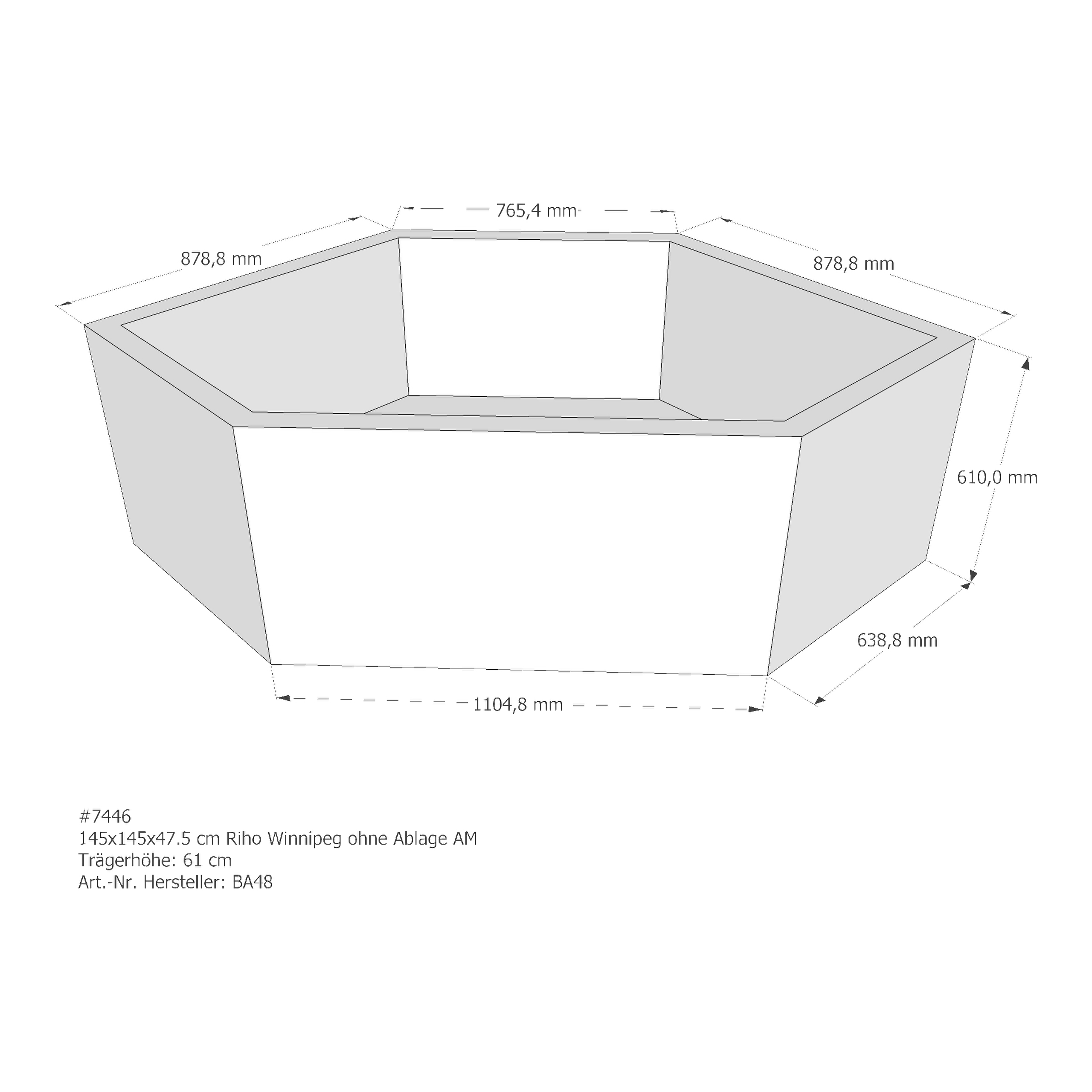 Badewannenträger für Riho 145 × 145 × 47,5 cm Badewannenträger für Riho 145 × 145 × 47,5 cm