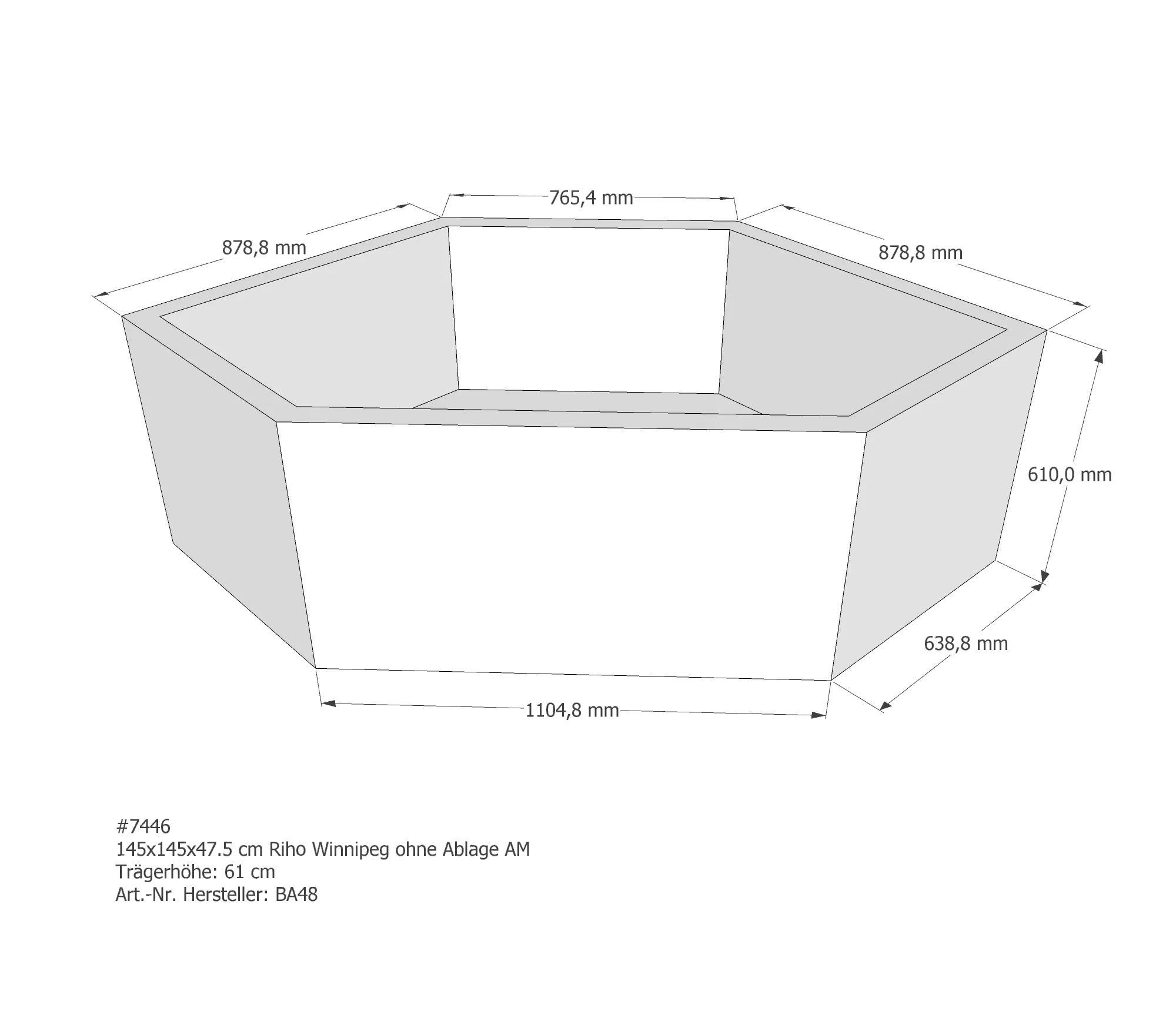 Badewannenträger für Riho 145 × 145 × 47,5 cm