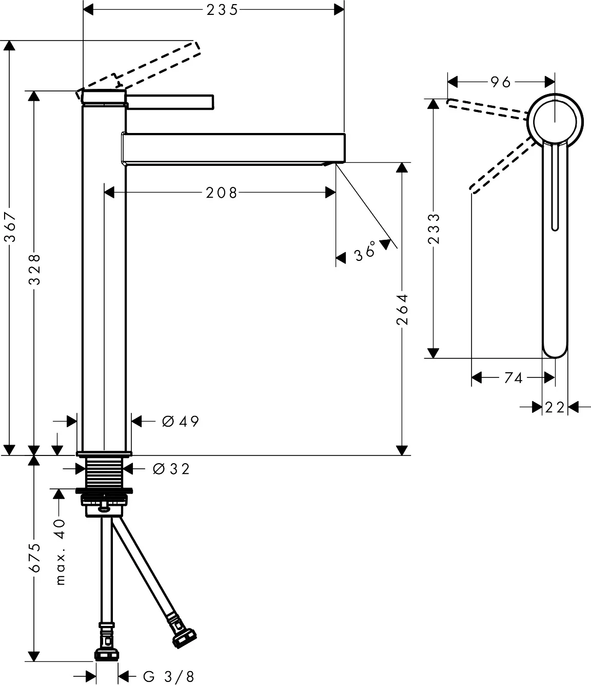 Hansgrohe Einhebel-Waschtischmischer Finoris 76072XXX, Mattweiß, Ausladung 208 mm, Auslaufhöhe 264 mm, Laminarstrahl, Push-Open Ablaufgarnitur G 11/4