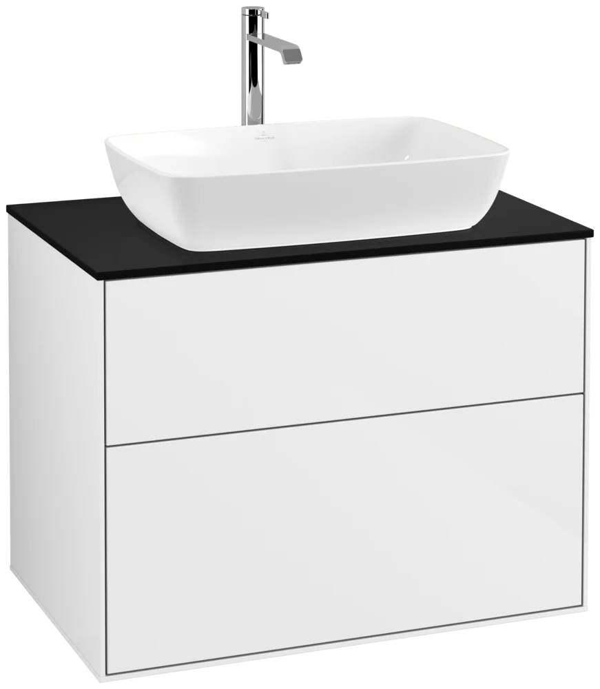 Villeroy & Boch Finion Waschbeckenunterschrank F75 800x603x501mm Glossy White Lacquer / Glass Black Matt