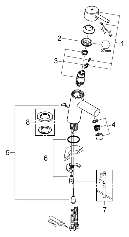 Einhand-Waschtischbatterie Concetto 32206_1, S-Size, Einlochmontage, versenkbare Kette, chrom Einhand-Waschtischbatterie Concetto 32206_1, S-Size, Einlochmontage, versenkbare Kette, chrom