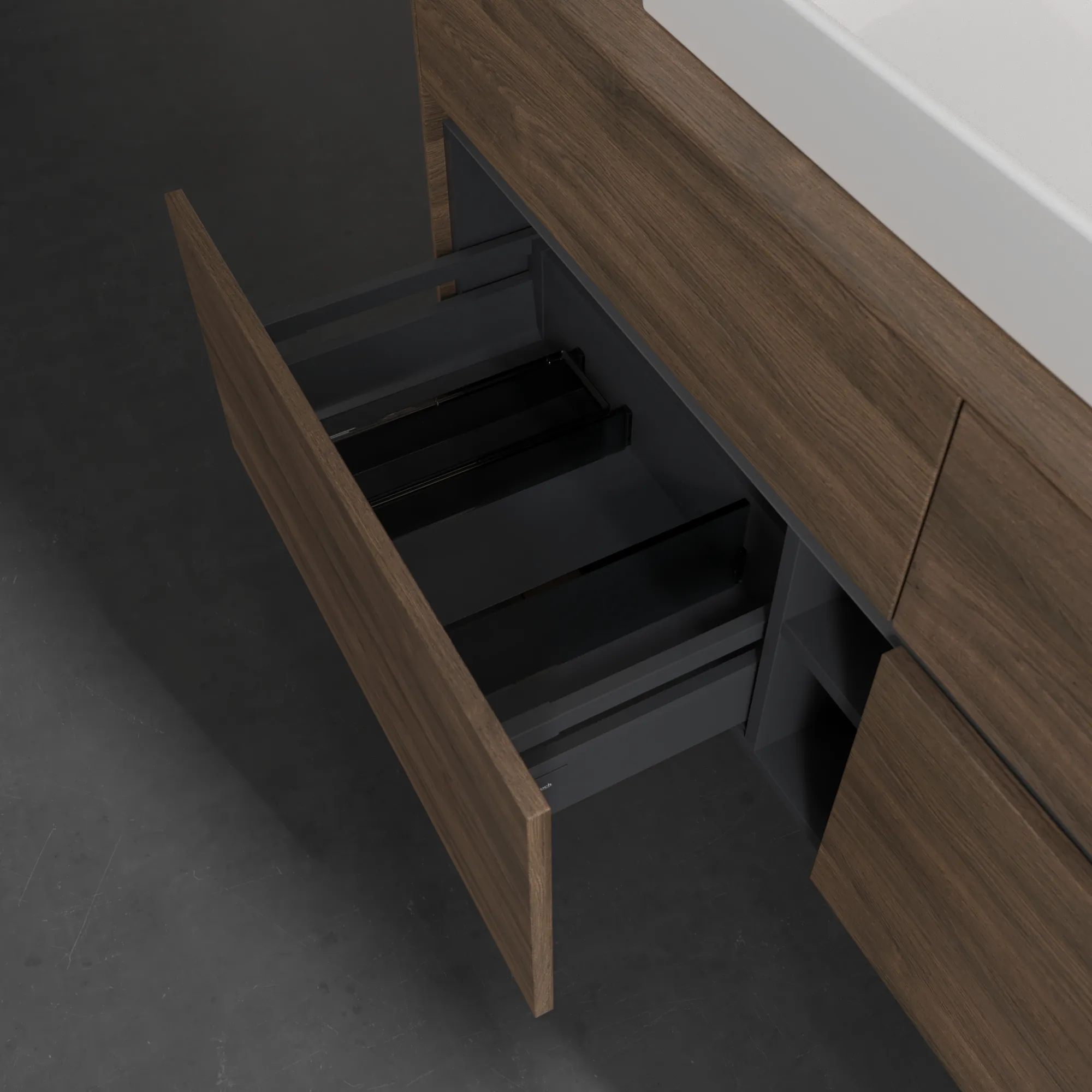 Villeroy & Boch Waschbeckenunterschrank Collaro Arizona Oak, 1400 x 500 mm, Höhe 548 mm, 4 Auszüge mit SoftClosing, mittige Wanneneinbauposition