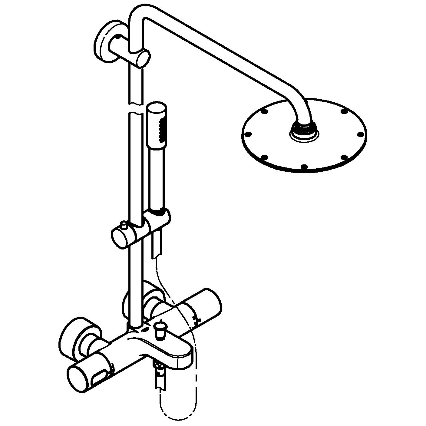 Duschsystem Rainshower System 210 27641, mit Aufputz-Thermostat-Wannenbatterie, Wandmontage, 450 mm Duscharm, chrom