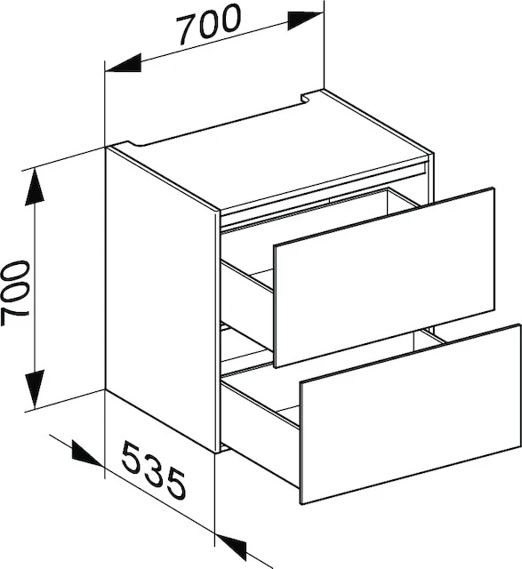 Edition 11 Modul Unterbauschrank 2 Auszüge und Beleuchtung 700 x 700 x 535 mm anthrazit/Glas anthrazit