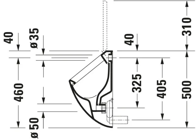 Urinal Fizz, Zulauf von hinten absaugend, für Deckel, ohne Fliege, weiß