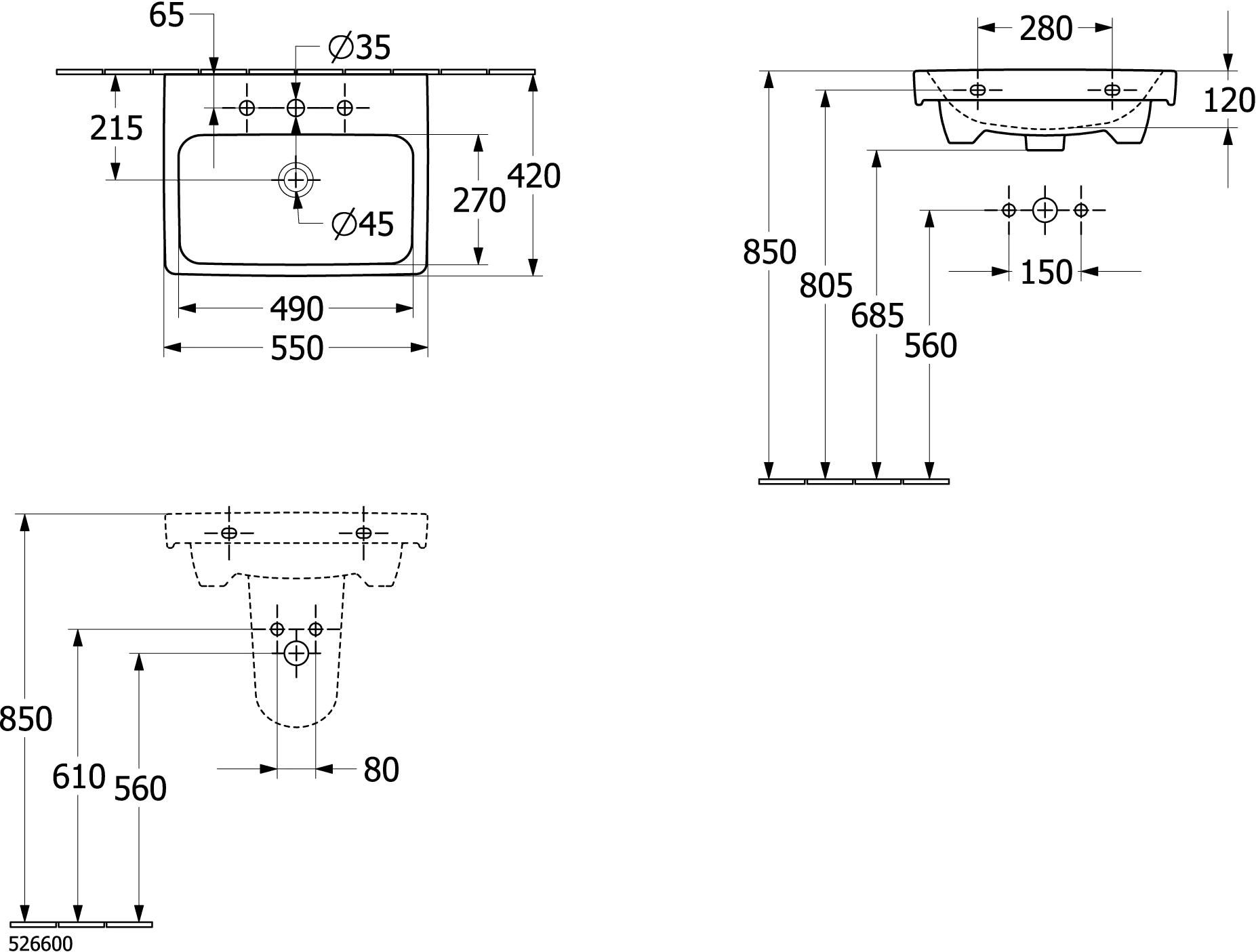 Villeroy & Boch Architectura Waschbecken 550x420mm Rechteck Weiß