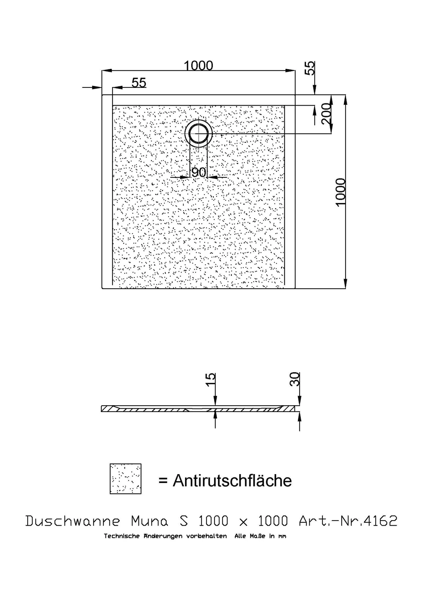 Duschwanne „Muna S“ Quadrat 100 × 100 cm in Schiefergrau