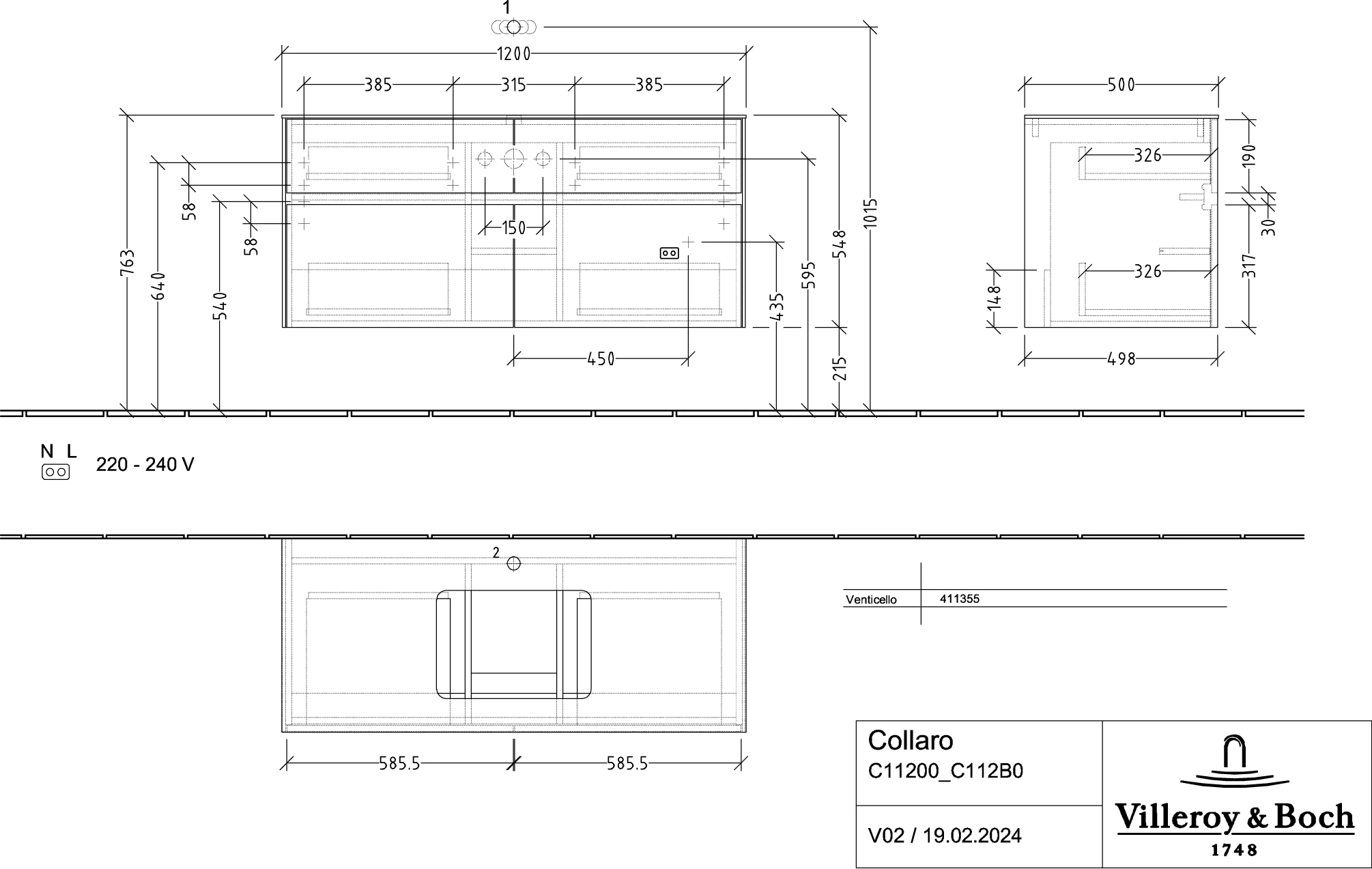 Villeroy & Boch Collaro Waschbeckenunterschrank C11200 Black Oak