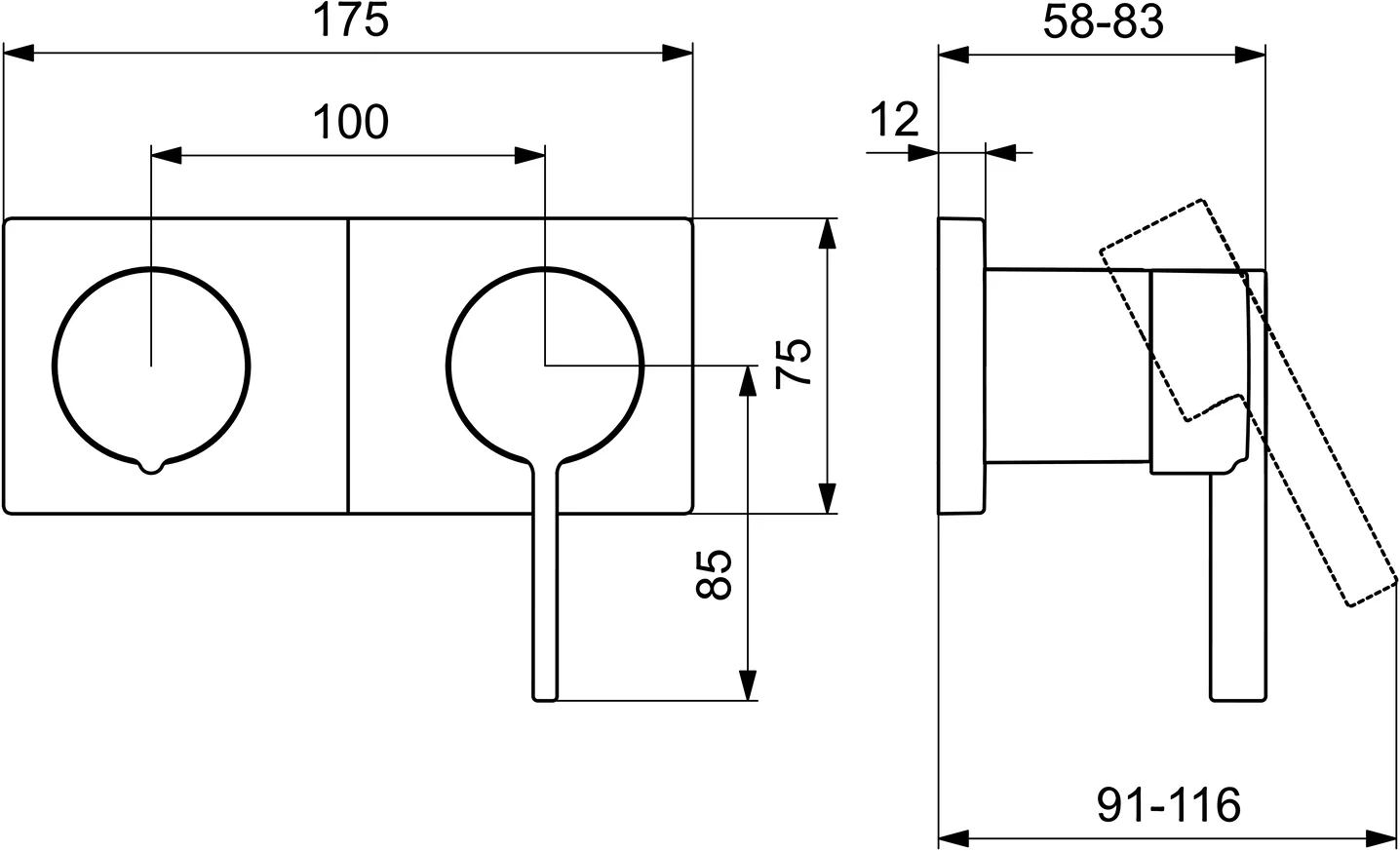 HansaLOFT Wannen- und Brausearmatur Hansamatrix Einhebelmischer Fertigmontageset für Wanne/Brause 5764 Rosette eckig 4.0 Plattform Chrom